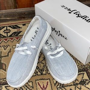Slip on Foam Shoes Blue Linen Style Slides Loafer